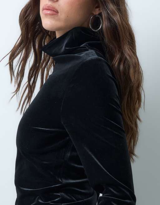 ASOS DESIGN velvet roll neck top in black, 4 of 5