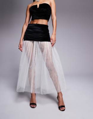 ASOS DESIGN velvet ruched skirt with contrast hem in black (part of a set)