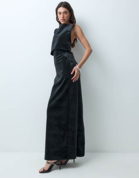 ASOS DESIGN velvet structured cami maxi dress in black - view 1