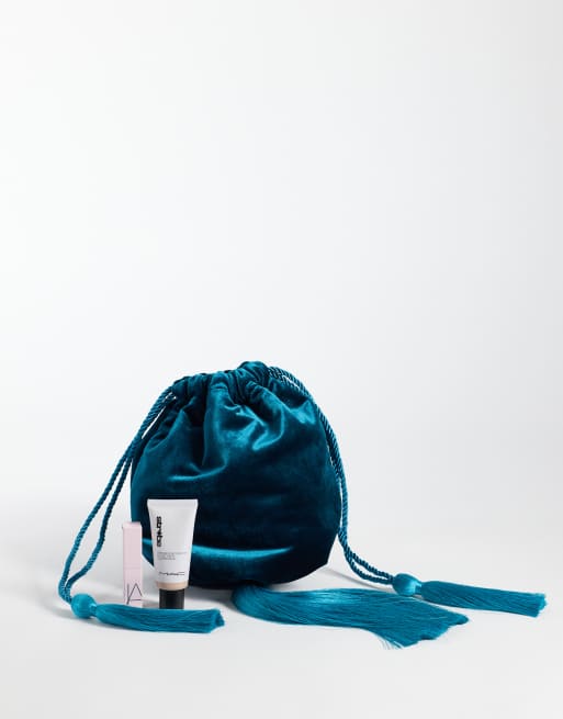 ASOS DESIGN velvet tassel bag in blue, 2 of 4