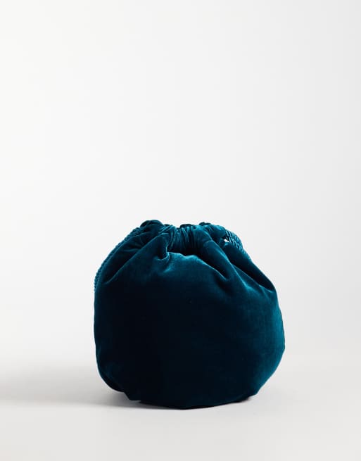 ASOS DESIGN velvet tassel bag in blue, 4 of 4