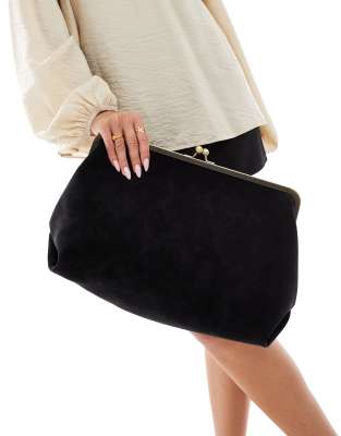 Asos Design Velvet Touch Oversized Frame Clutch Bag In Black