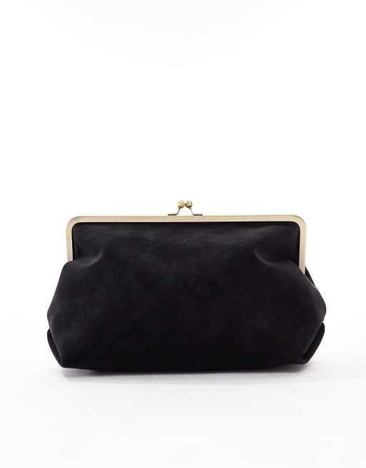 ASOS DESIGN velvet touch oversized frame clutch bag in black