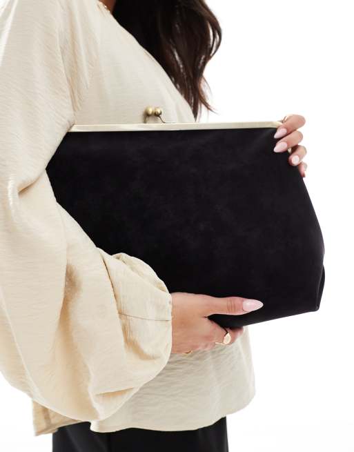 ASOS DESIGN velvet touch oversized frame clutch bag in black