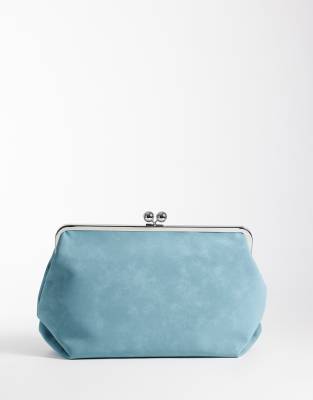 Asos Design Velvet Touch Oversized Frame Clutch Bag In Blue