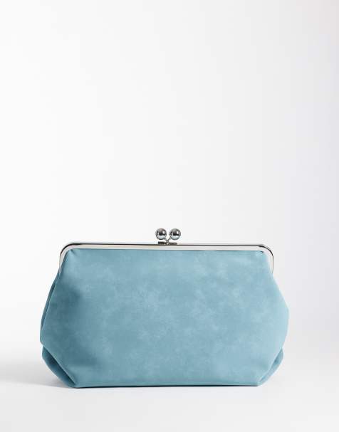 ASOS DESIGN velvet touch oversized frame clutch bag in blue - view 1