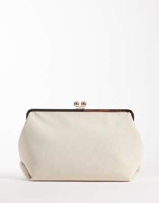 Asos Design Velvet Touch Oversized Frame Clutch Bag In White