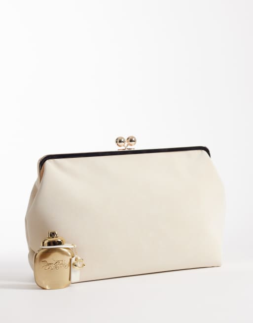 ASOS DESIGN velvet touch oversized frame clutch bag in cream, 2 of 4