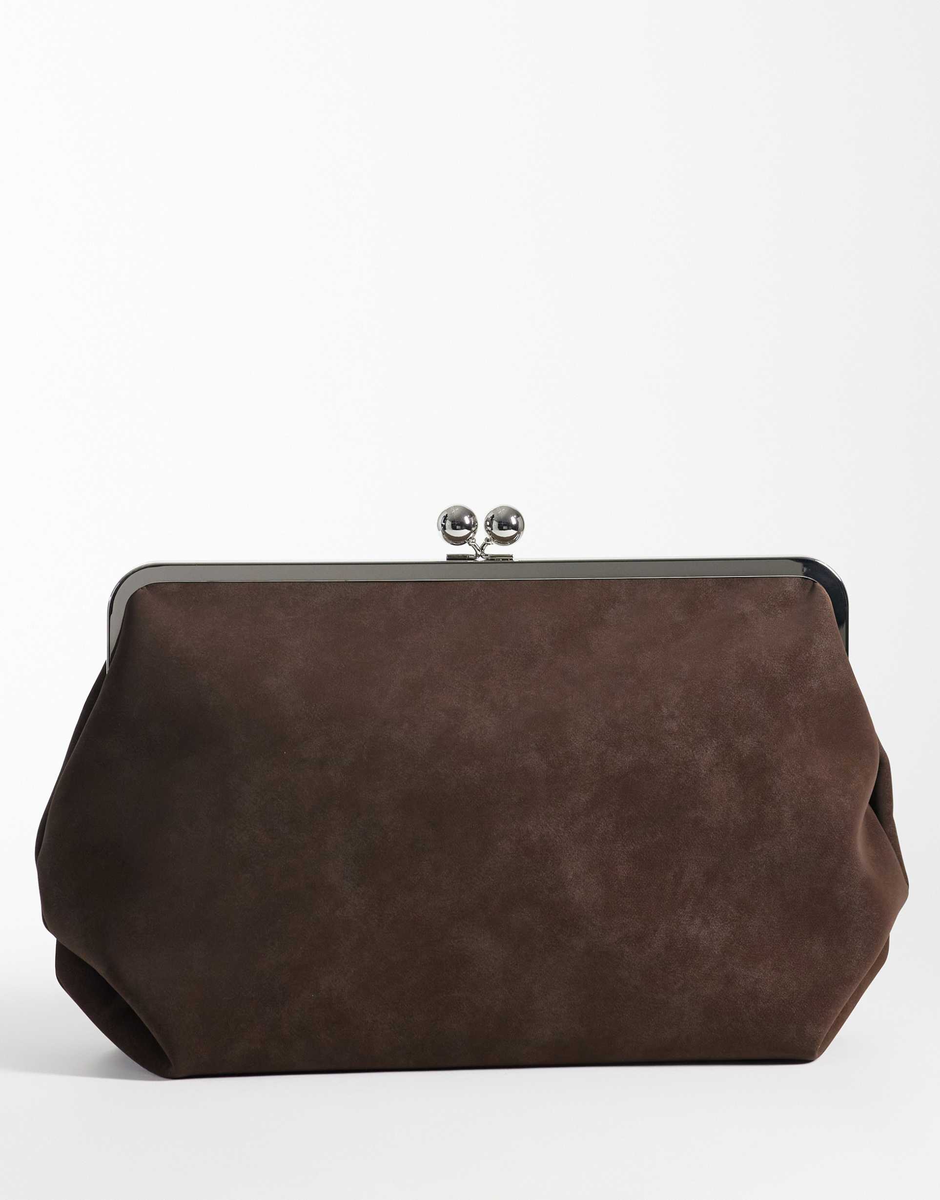 asos design velvet touch oversized frame clutch purse in chocolate