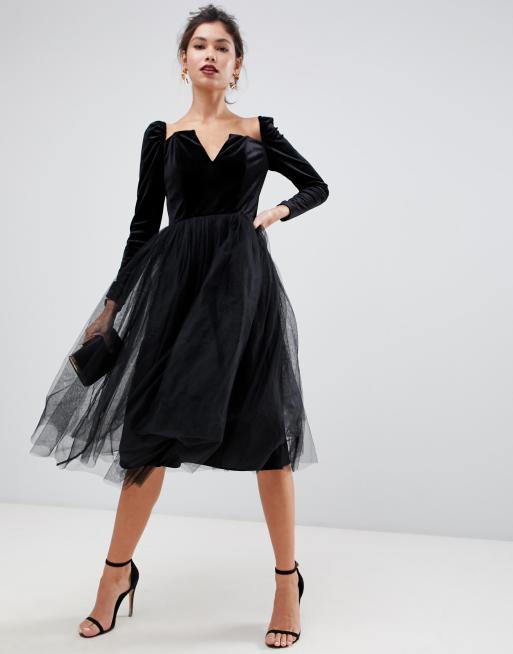 Velvet bodice 2025 tulle midi dress