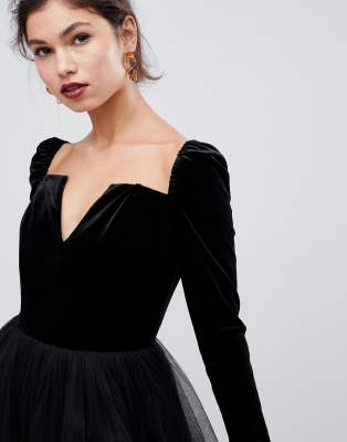 Velvet bodice hot sale tulle midi dress