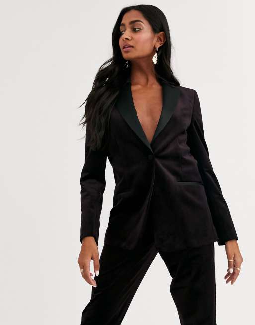 ASOS DESIGN velvet tux suit blazer in wine