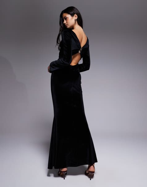 ASOS DESIGN velvet twist back maxi dress with embellished trim in black - view 1