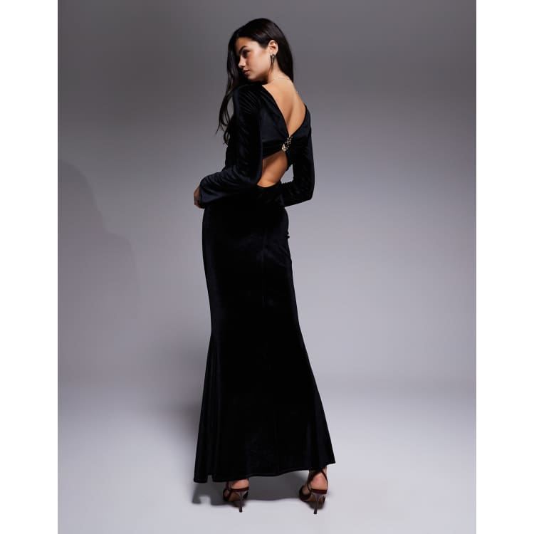 ASOS DESIGN velvet twist back maxi dress with embellished trim in black |  ASOS
