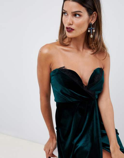 asos green velvet wrap dress