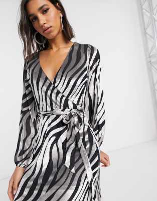 zebra velvet wrap dress