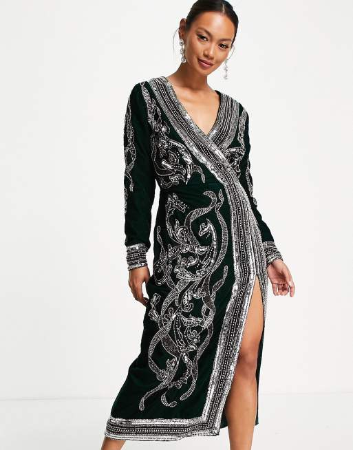 Asos velvet wrap on sale dress