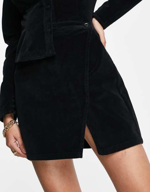 ASOS DESIGN velvet wrap skirt in black (part of a set), 2 of 4