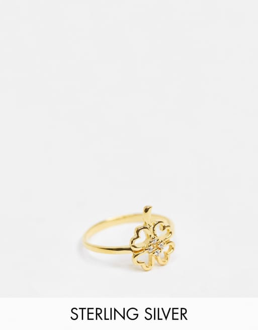 ASOS DESIGN – Vergoldeter Ring aus Sterlingsilber mit vierblättrigem Kleeblatt