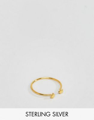 ASOS DESIGN - verguld echt zilveren ring met dubbele ster-goud