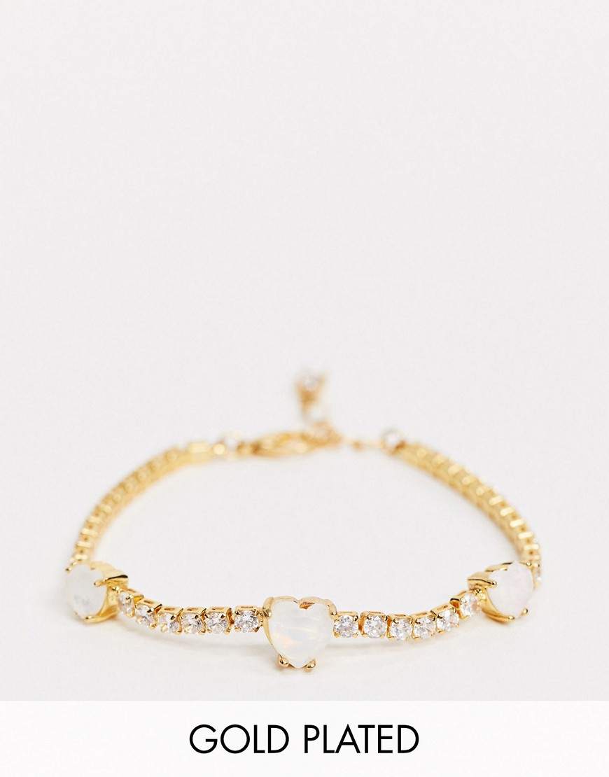 ASOS DESIGN - Vergulde armband met hartvormige imitatie-opaal en zirkonia-kristallen-Goud