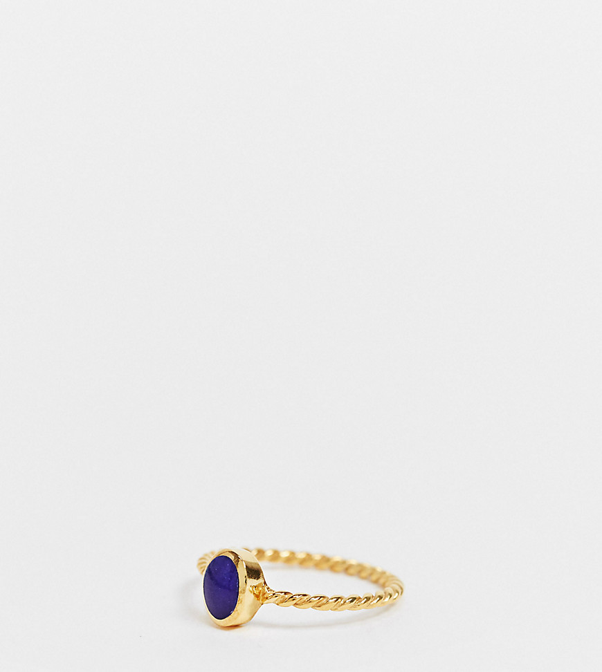 ASOS Design - Vergulde ring van sterling zilver met blauwe imitatie lapis lazuli-steen-Goud