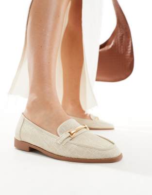 ASOS DESIGN - Verity - Flache Loafer aus natürlichem Material mit Metallverzierung-Neutral