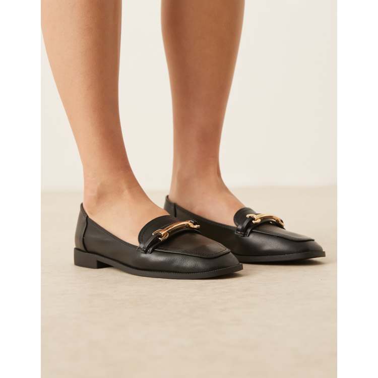 ASOS DESIGN Wide Fit Verity loafer flat shoes with trim in black