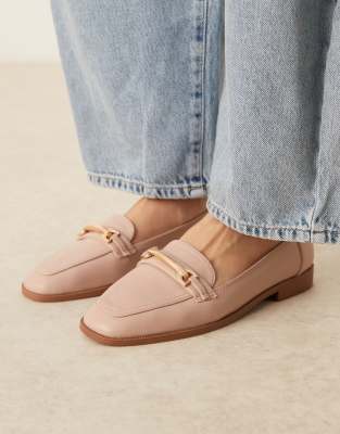 ASOS DESIGN Verity loafer flat shoes with trim in blush-Pink