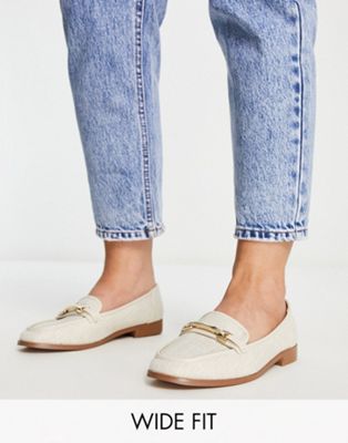 ASOS DESIGN Wide Fit Verity loafer flat shoes with trim in natural - ASOS Price Checker