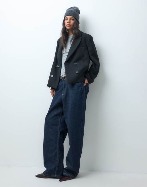 ASOS DESIGN verkorte jas met schouders in zwart en wol, 2 van 4