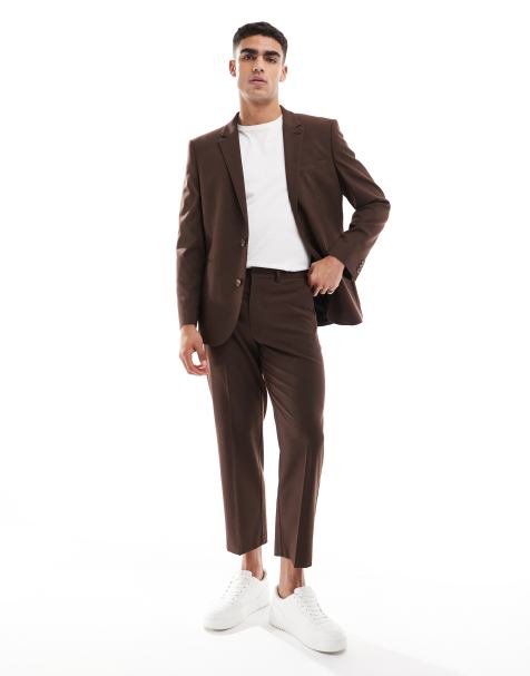 ASOS DESIGN – Verkürzte Anzughose in Braun mit geradem Schnitt - view 1