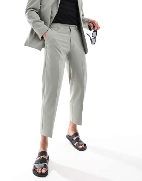 ASOS DESIGN – Verkürzte Anzughose in Salbeigrün mit geradem Schnitt - view 1