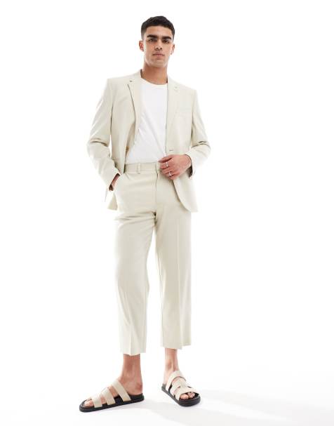 ASOS DESIGN – Verkürzte Anzughose in Steinbeige mit geradem Schnitt - view 1