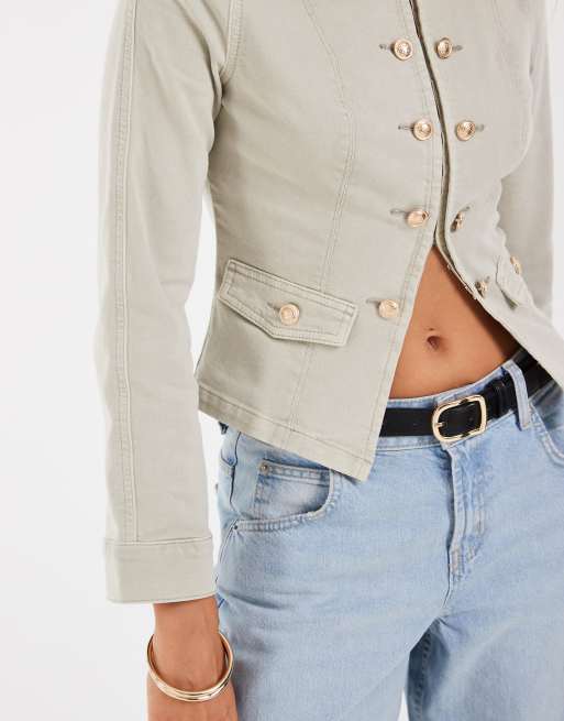 ASOS DESIGN verkürzte Denim-Drummer-Boy-Jacke in Stone, 2 von 4