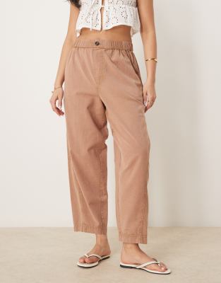 ASOS DESIGN - Verkürzte Hose aus gewaschenem Leinen in Mokka-Blau