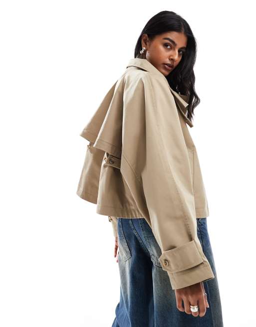 ASOS DESIGN – Verkürzter Trenchcoat in Roggengelb mit Cape-Detail, 3 von 4