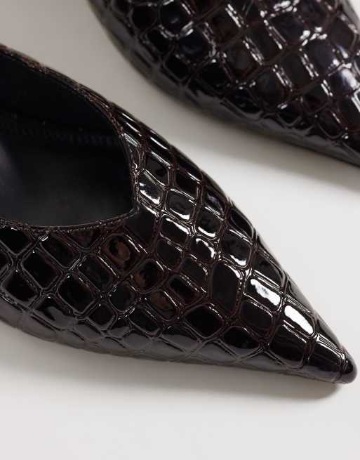 ASOS DESIGN verrassingsmuiltjes met puntige kittenhak in chocoladebruine crocoprint, 3 van 4