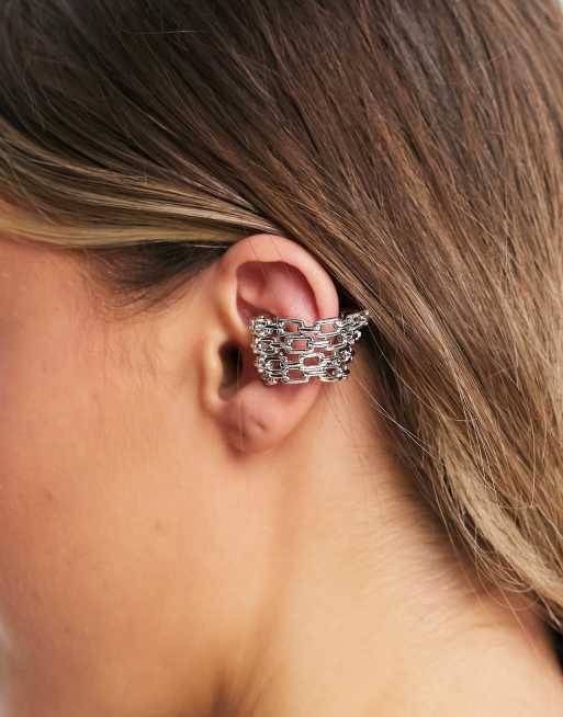 ASOS Design - Verschuifbare oorcuff met schakelketting in zilverkleur