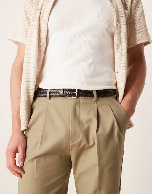 ASOS DESIGN – Verstärkter, gewebter Ledergürtel in Schwarz