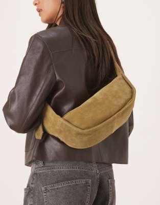 ASOS DESIGN - Verstellbare Umhängetasche aus Wildleder in Olivgrün