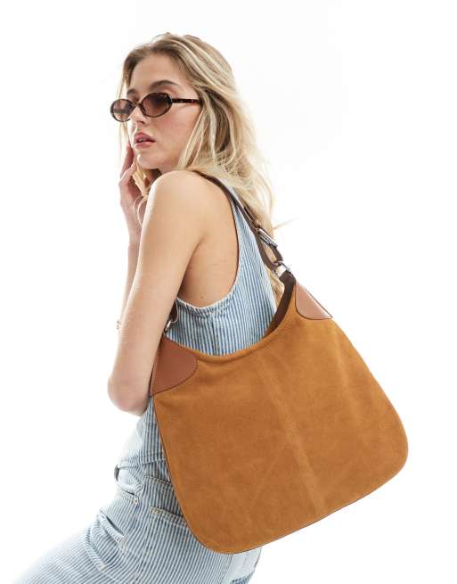 ASOS DESIGN - Versterkte tote tas van suède en leer in bruin