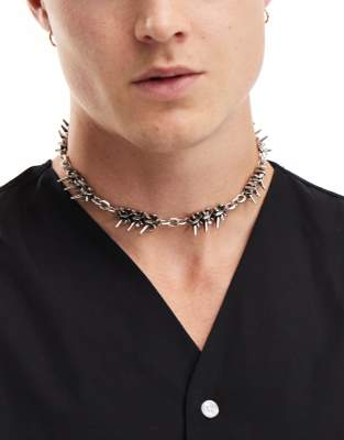 Asos Design Vertebrae Chain Necklace In Burnished Silver Tone In Metallic