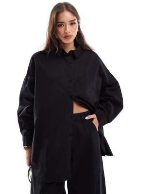 ASOS DESIGN - Verwaschene Hemdbluse in Schwarz, Kombiteil