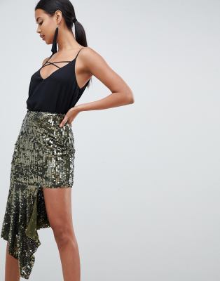 asos design -  – Verzierte Midirock mit asymmetrischem Saum-Grün