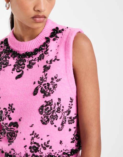 ASOS DESIGN verzierte Strickweste in leuchtendem Pink, 3 von 4
