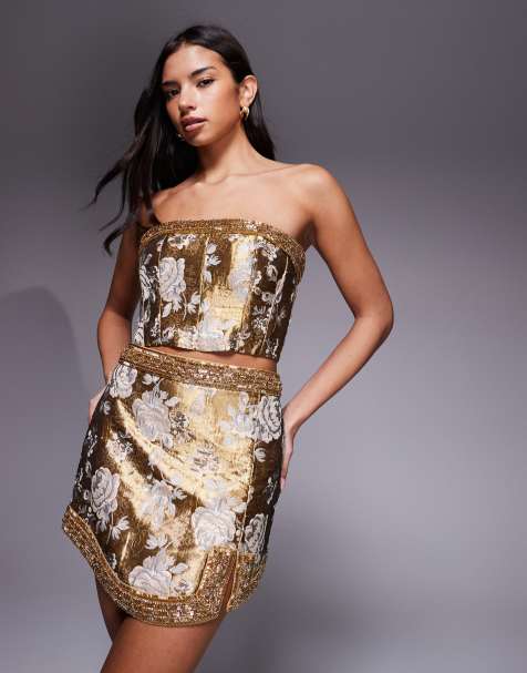 ASOS DESIGN – Verzierter Rock aus Jacquard in Gold, Kombiteil - view 1