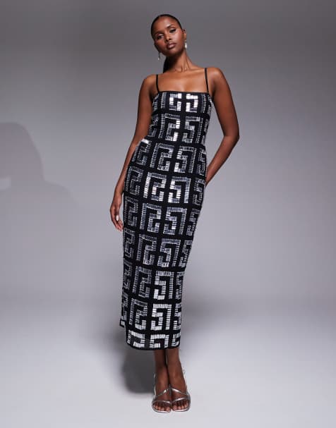 ASOS DESIGN – Verziertes Midikleid in Schwarz mit geradem Schnitt - view 1