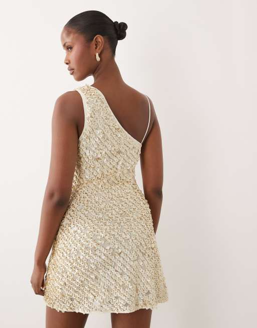 ASOS DESIGN – Verziertes Pailletten-Minikleid in Gold und Cremeweiß, 4 von 4