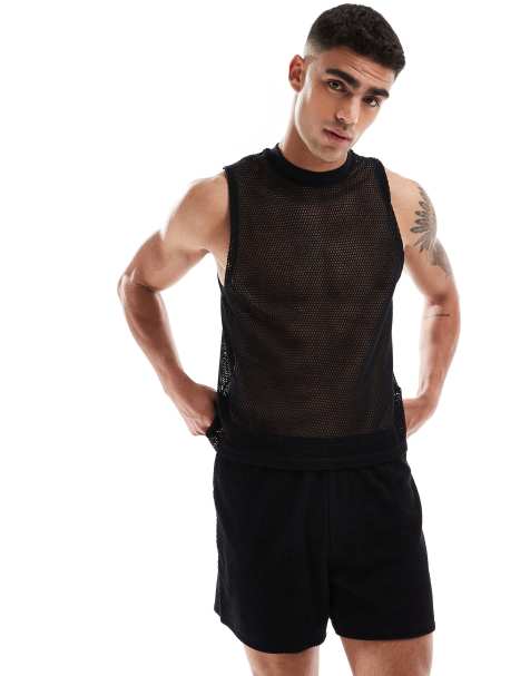 ASOS DESIGN vest and short crochet lounge set in black - view 1
